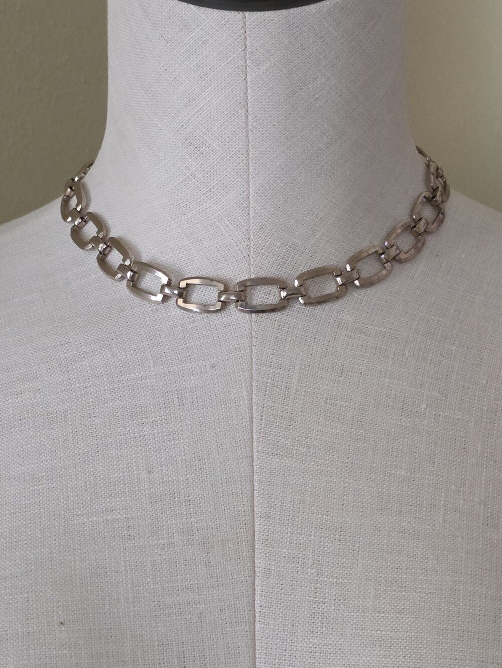 Vintage Coro Choker Necklace Silver Tone Modernist Statement Chunky Links
